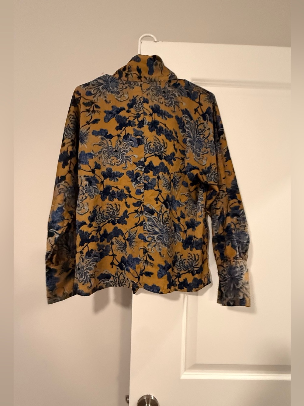 BANANA REPUBLIC Tie Bow Neck Blouse Mustard Floral Long Sleeve Shirt Sz S❤️ - Picture 9 of 9